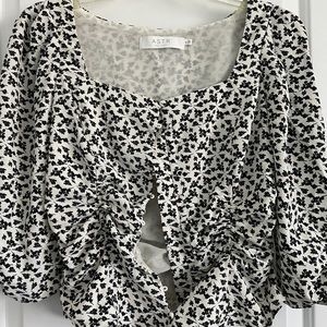 ASTR The Label Black & White Floral Button-Up
